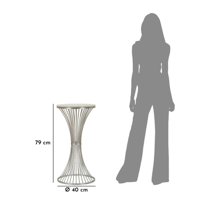 Sellette haute moderne Ronde Hauteur 79 cm en Marbre Blanc Métal Argenté Funnel 