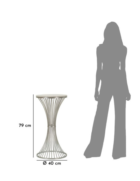 Sellette haute moderne Ronde Hauteur 79 cm en Marbre Blanc Métal Argenté Funnel 