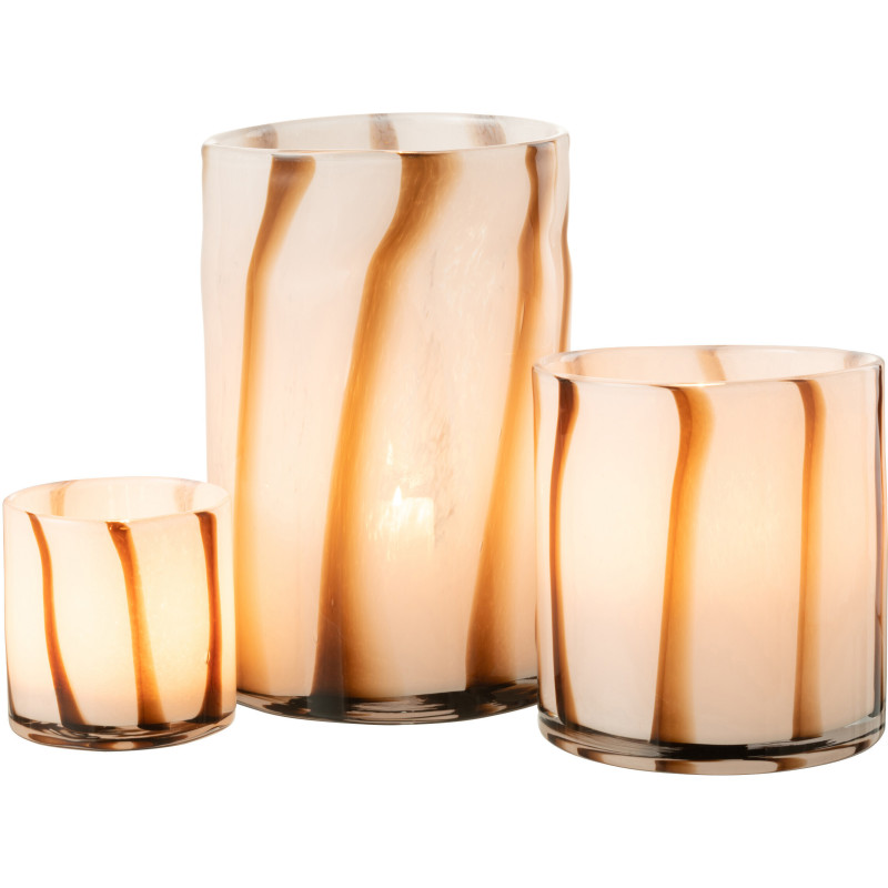 Vase large blanc rayé marron en verre 29 cm - 6