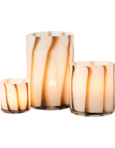 Vase large blanc rayé marron en verre 29 cm - 6