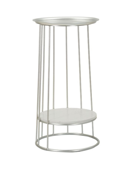 Sellette haute moderne Ronde 1 étagère en Métal Argenté Marbre Blanc Towery 