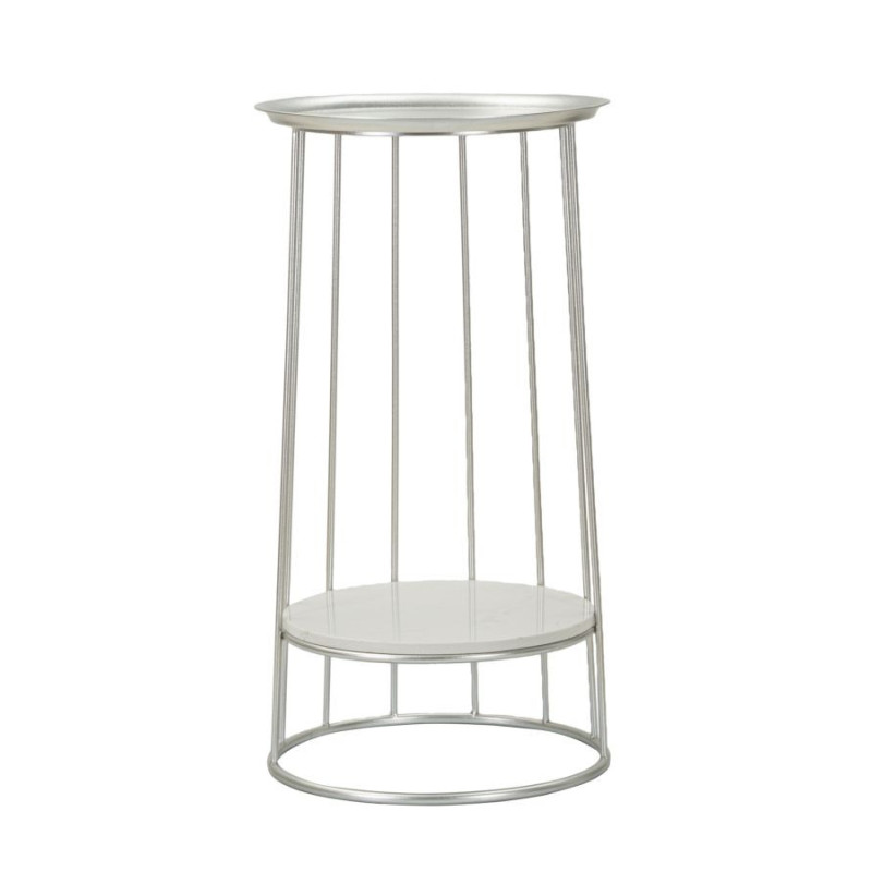 Sellette haute moderne Ronde 1 étagère en Métal Argenté Marbre Blanc Towery 