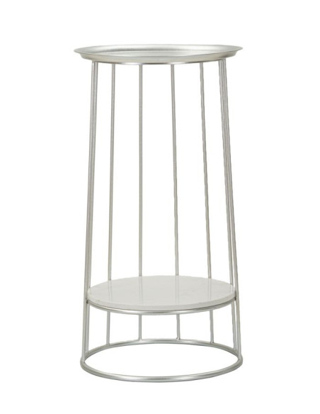 Sellette haute moderne Ronde 1 étagère en Métal Argenté Marbre Blanc Towery 