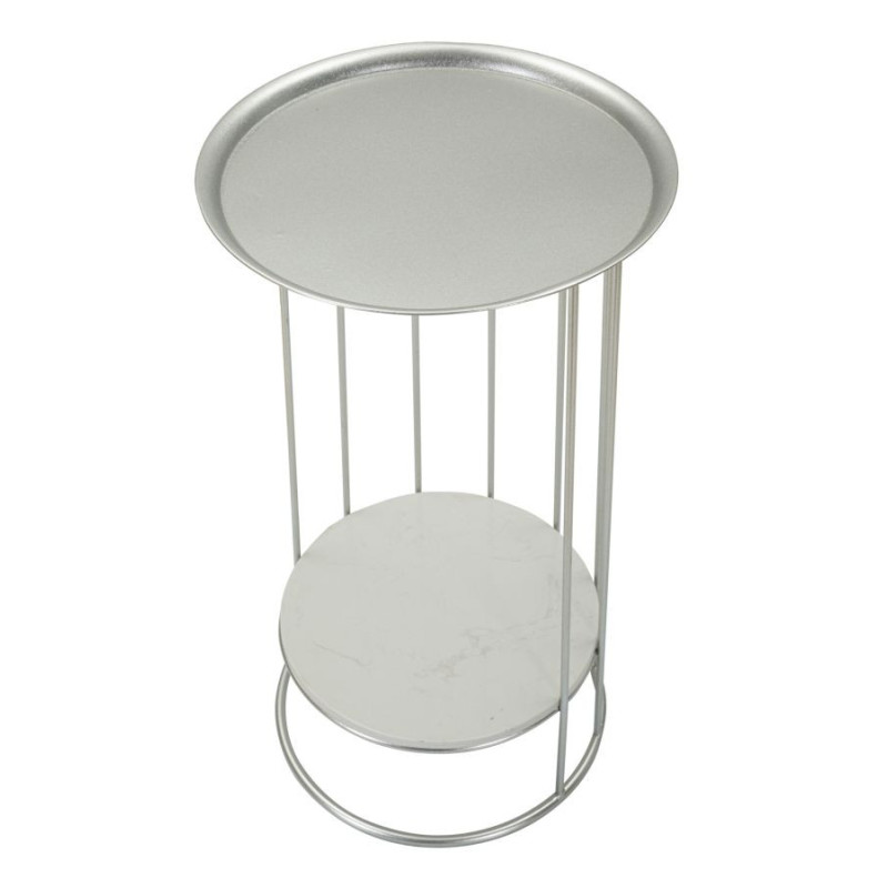 Sellette haute moderne Ronde 1 étagère en Métal Argenté Marbre Blanc Towery 