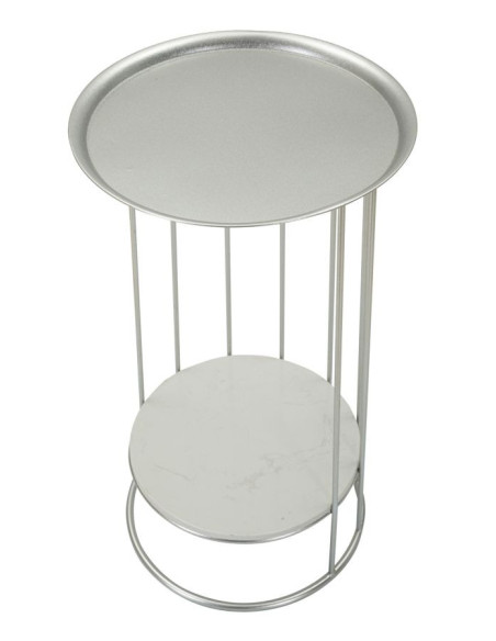 Sellette haute moderne Ronde 1 étagère en Métal Argenté Marbre Blanc Towery 
