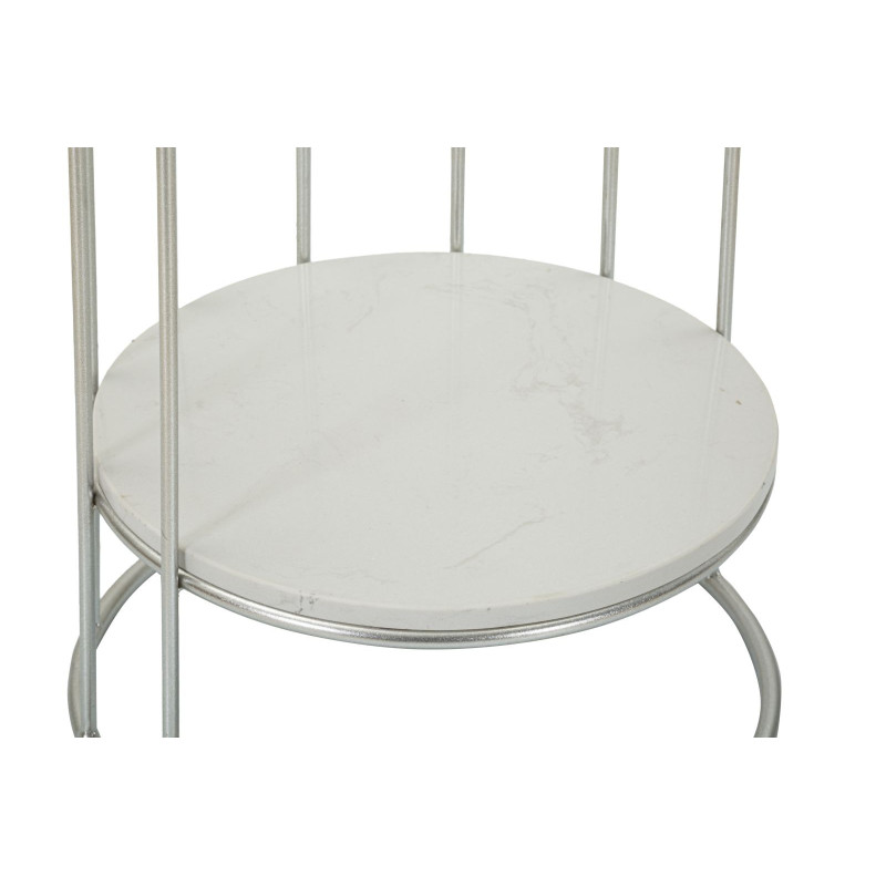 Sellette haute moderne Ronde 1 étagère en Métal Argenté Marbre Blanc Towery 