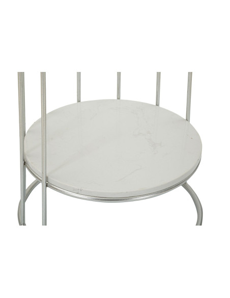 Sellette haute moderne Ronde 1 étagère en Métal Argenté Marbre Blanc Towery 