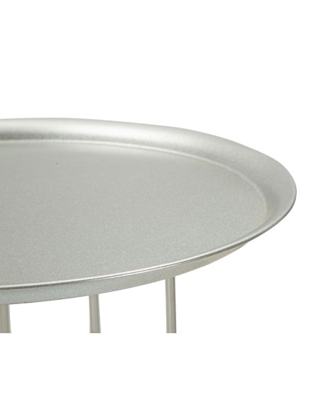 Sellette haute moderne Ronde 1 étagère en Métal Argenté Marbre Blanc Towery 