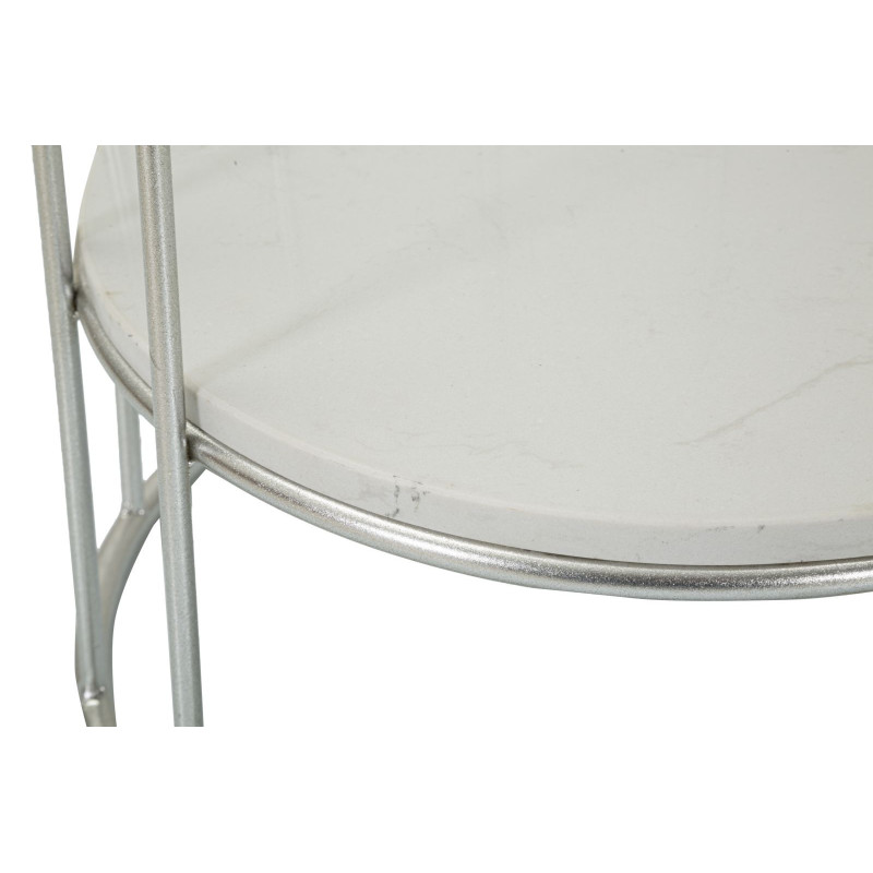 Sellette haute moderne Ronde 1 étagère en Métal Argenté Marbre Blanc Towery 