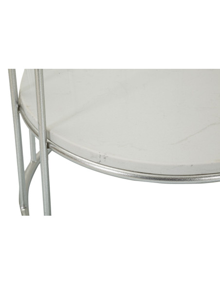 Sellette haute moderne Ronde 1 étagère en Métal Argenté Marbre Blanc Towery 