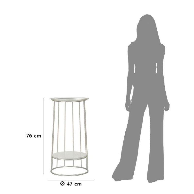 Sellette haute moderne Ronde 1 étagère en Métal Argenté Marbre Blanc Towery 