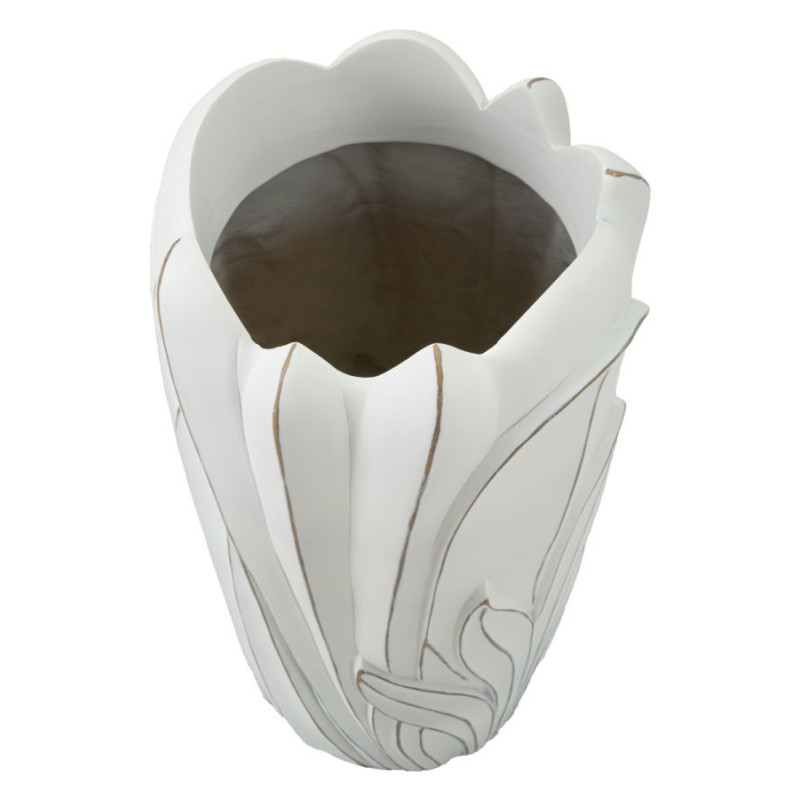 Grand Vase moderne Rond Hauteur 48 cm en Résine Blanc Patiné Motif feuilles Gardy 