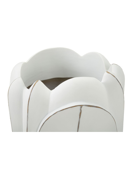 Grand Vase moderne Rond Hauteur 48 cm en Résine Blanc Patiné Motif feuilles Gardy 