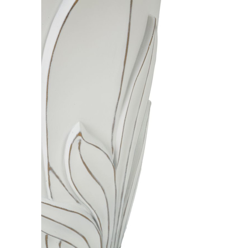 Grand Vase moderne Rond Hauteur 48 cm en Résine Blanc Patiné Motif feuilles Gardy 