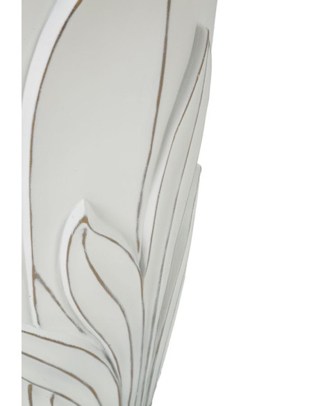 Grand Vase moderne Rond Hauteur 48 cm en Résine Blanc Patiné Motif feuilles Gardy 