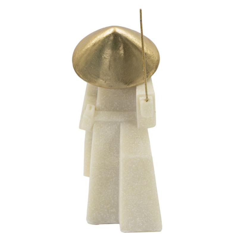 Grande Statuette déco moderne Samouraï Jodan-no-kamae Hauteur 24 cm en Résine Blanc Effet quartz Métal Doré Toku 