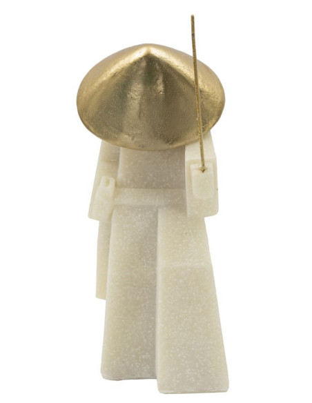 Grande Statuette déco moderne Samouraï Jodan-no-kamae Hauteur 24 cm en Résine Blanc Effet quartz Métal Doré Toku 
