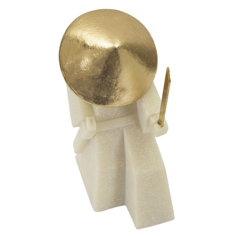 Grande Statuette déco moderne Samouraï Jodan-no-kamae Hauteur 24 cm en Résine Blanc Effet quartz Métal Doré Toku 