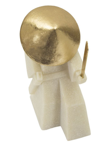 Grande Statuette déco moderne Samouraï Jodan-no-kamae Hauteur 24 cm en Résine Blanc Effet quartz Métal Doré Toku 