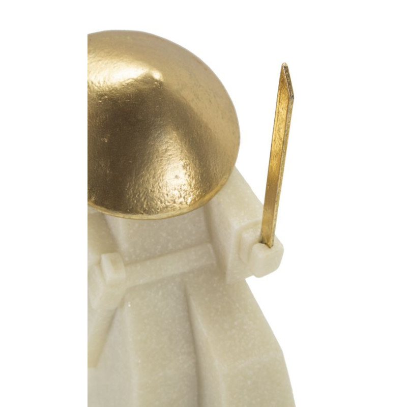 Grande Statuette déco moderne Samouraï Jodan-no-kamae Hauteur 24 cm en Résine Blanc Effet quartz Métal Doré Toku 