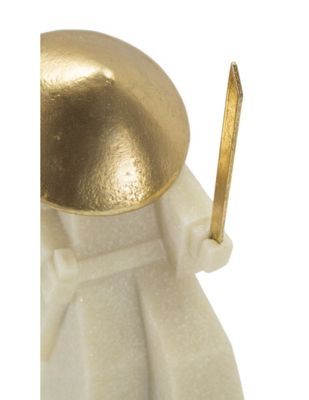 Grande Statuette déco moderne Samouraï Jodan-no-kamae Hauteur 24 cm en Résine Blanc Effet quartz Métal Doré Toku 