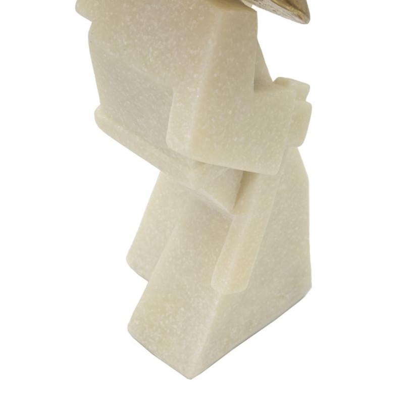 Grande Statuette déco moderne Samouraï Jodan-no-kamae Hauteur 24 cm en Résine Blanc Effet quartz Métal Doré Toku 
