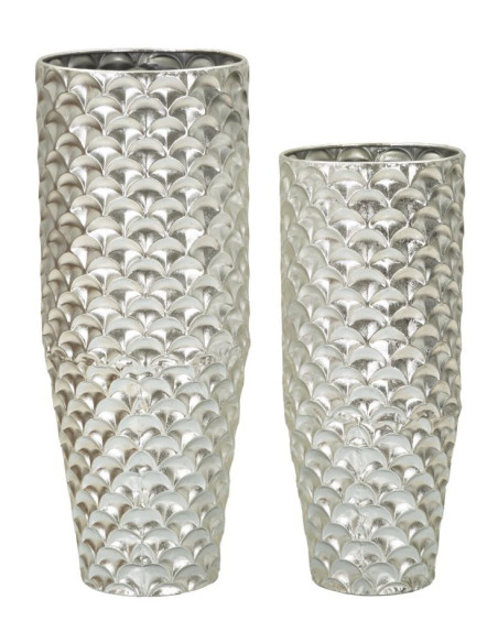 Grand Vase déco haut moderne Rond en Métal Argenté Silvy (Lot de 2) 