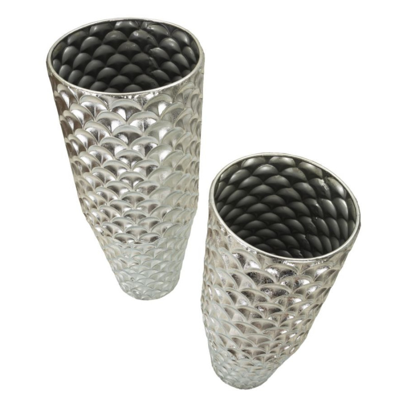 Grand Vase déco haut moderne Rond en Métal Argenté Silvy (Lot de 2) 