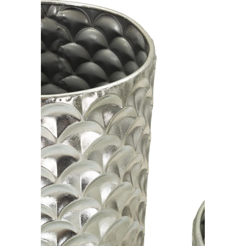 Grand Vase déco haut moderne Rond en Métal Argenté Silvy (Lot de 2) 