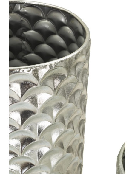 Grand Vase déco haut moderne Rond en Métal Argenté Silvy (Lot de 2) 