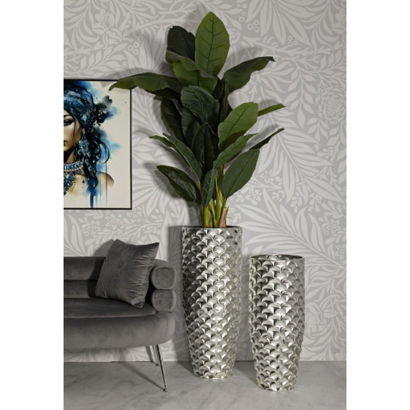 Grand Vase déco haut moderne Rond en Métal Argenté Silvy (Lot de 2) 