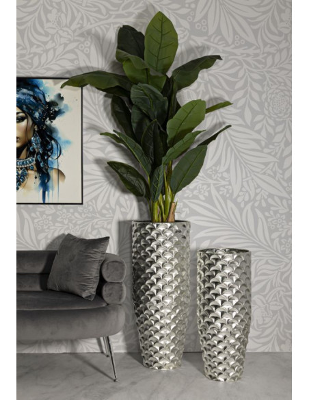 Grand Vase déco haut moderne Rond en Métal Argenté Silvy (Lot de 2) 