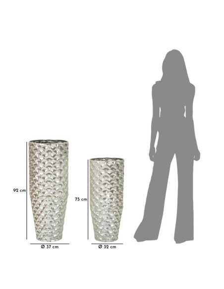 Grand Vase déco haut moderne Rond en Métal Argenté Silvy (Lot de 2) 