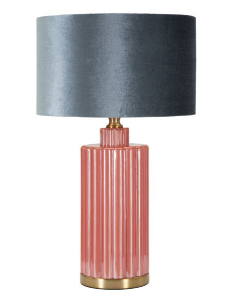 Grande Lampe à poser moderne tour Hauteur 70 cm en Verre Rouge Tissu Bleu Métal Doré Helene 