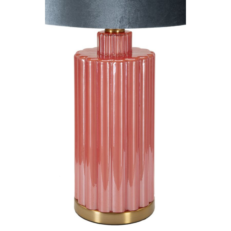 Grande Lampe à poser moderne tour Hauteur 70 cm en Verre Rouge Tissu Bleu Métal Doré Helene 