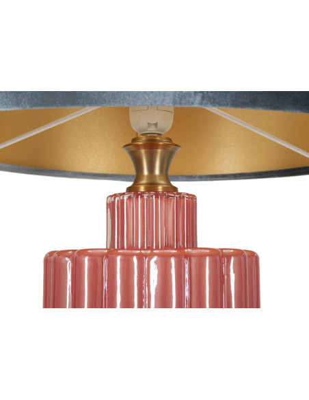 Grande Lampe à poser moderne tour Hauteur 70 cm en Verre Rouge Tissu Bleu Métal Doré Helene 