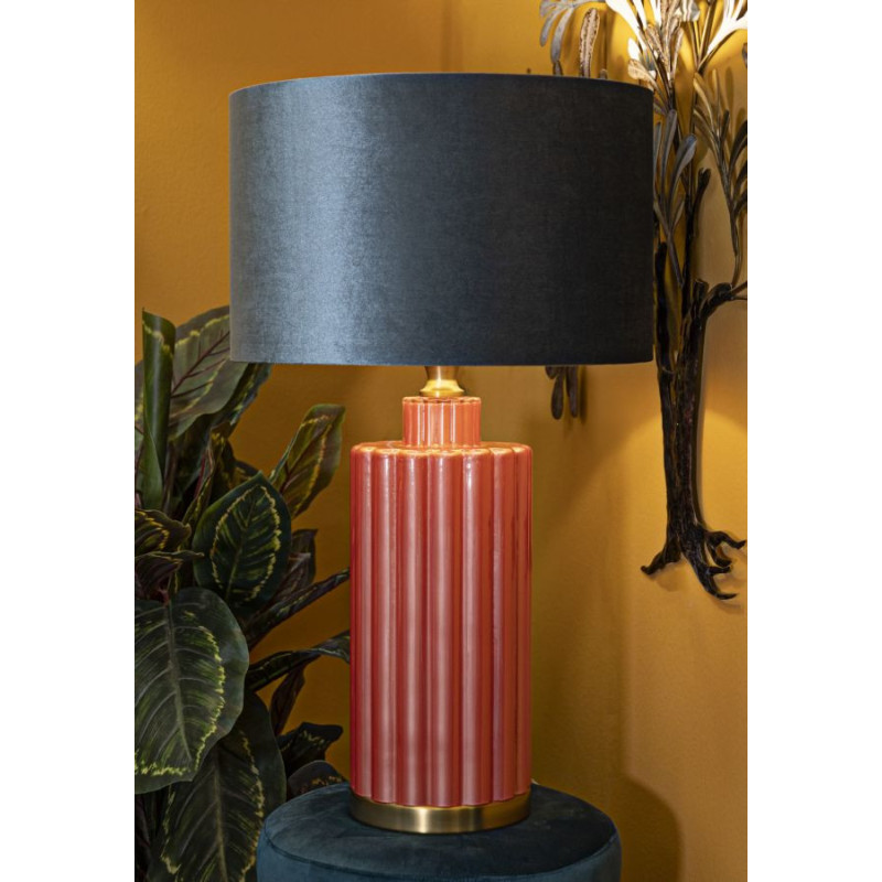 Grande Lampe à poser moderne tour Hauteur 70 cm en Verre Rouge Tissu Bleu Métal Doré Helene 