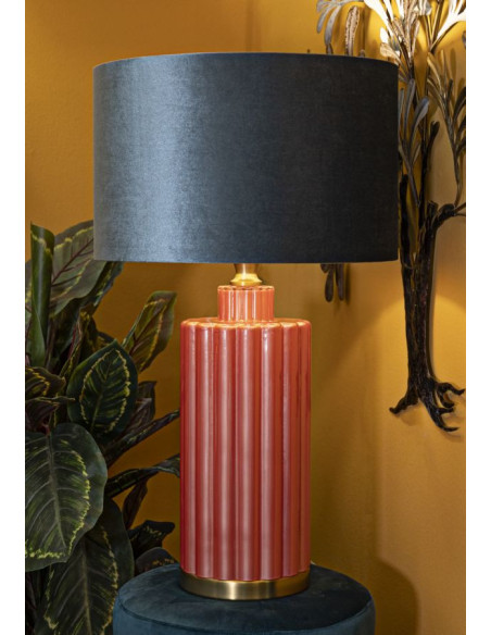 Grande Lampe à poser moderne tour Hauteur 70 cm en Verre Rouge Tissu Bleu Métal Doré Helene 