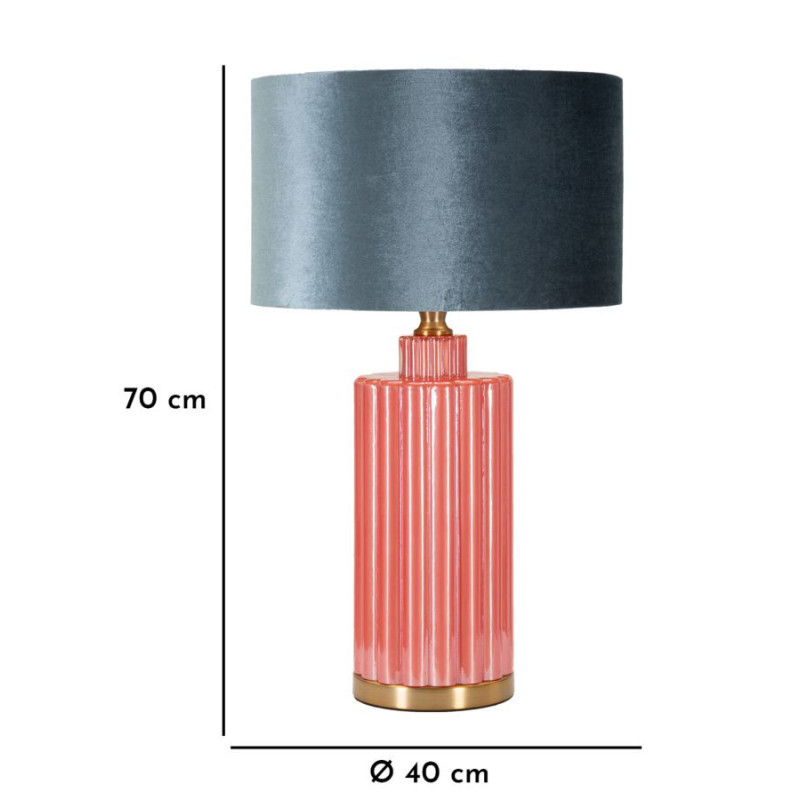 Grande Lampe à poser moderne tour Hauteur 70 cm en Verre Rouge Tissu Bleu Métal Doré Helene 