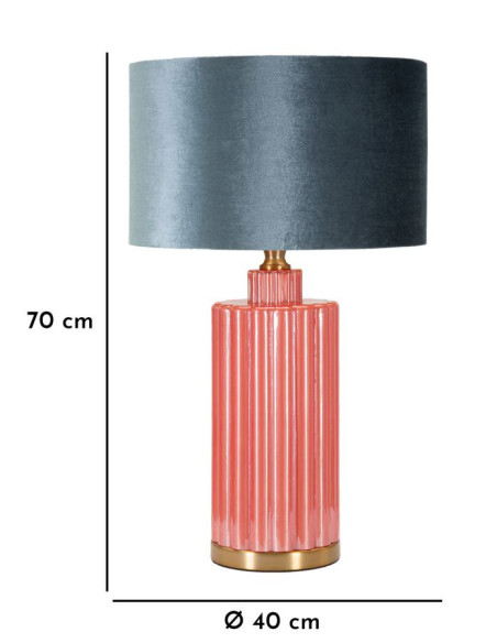 Grande Lampe à poser moderne tour Hauteur 70 cm en Verre Rouge Tissu Bleu Métal Doré Helene 