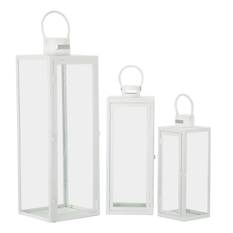 Lanterne à bougie moderne en Métal Blanc Verre Transparent White (Lot de 3) 