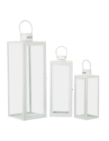 Lanterne à bougie moderne en Métal Blanc Verre Transparent White (Lot de 3) 