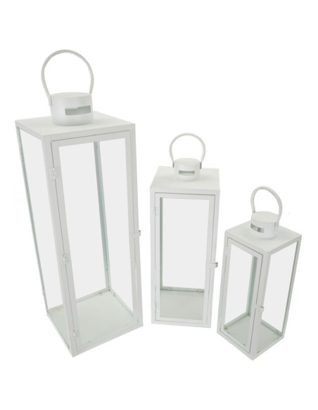 Lanterne à bougie moderne en Métal Blanc Verre Transparent White (Lot de 3) 
