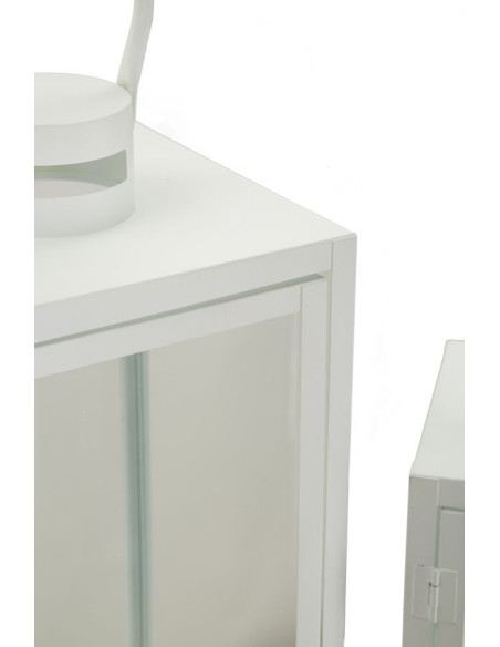 Lanterne à bougie moderne en Métal Blanc Verre Transparent White (Lot de 3) 