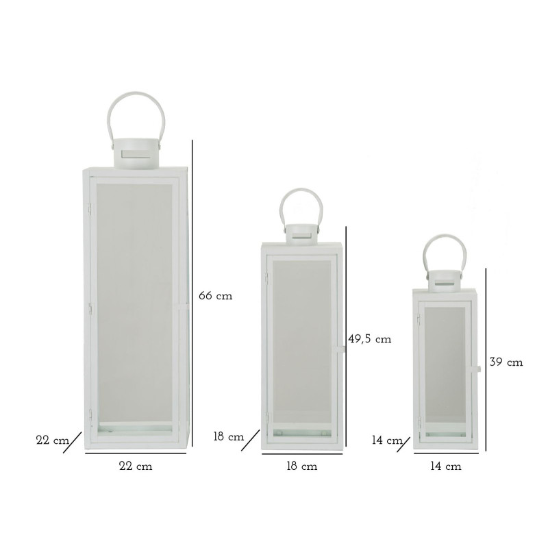 Lanterne à bougie moderne en Métal Blanc Verre Transparent White (Lot de 3) 