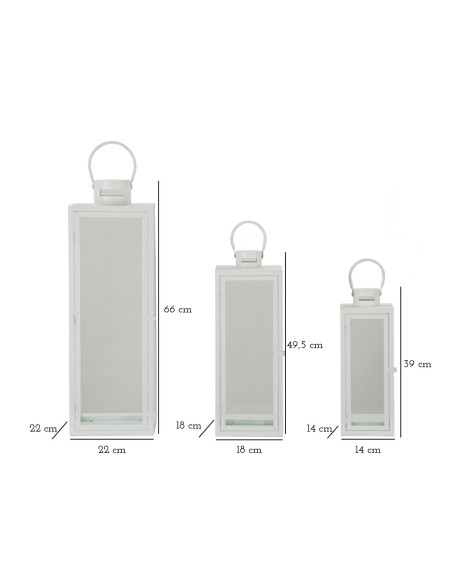 Lanterne à bougie moderne en Métal Blanc Verre Transparent White (Lot de 3) 
