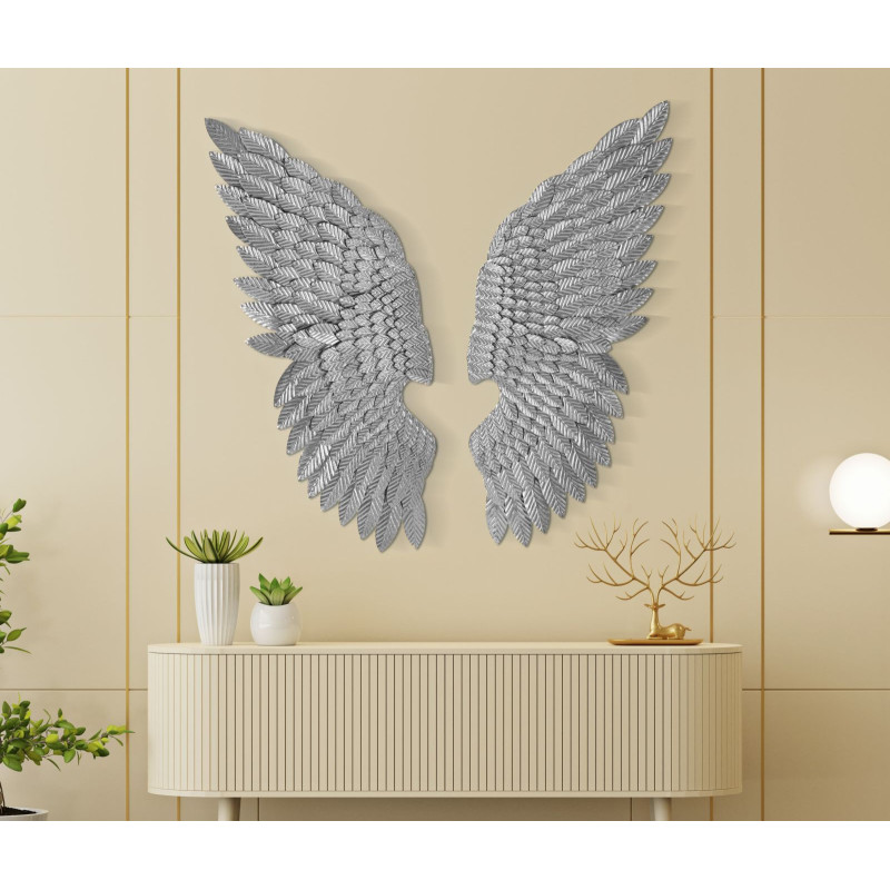Grande Déco murale Ailes d'ange Hauteur 100 cm en Métal Argenté Beauty Coppia 
