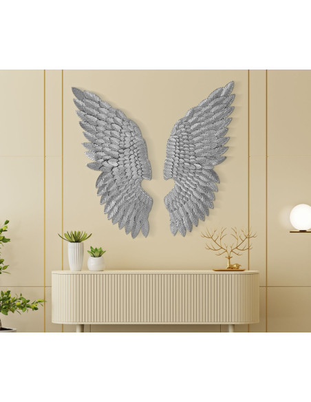 Grande Déco murale Ailes d'ange Hauteur 100 cm en Métal Argenté Beauty Coppia 