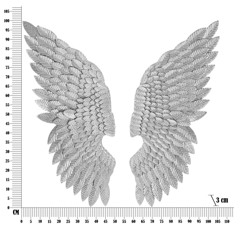 Grande Déco murale Ailes d'ange Hauteur 100 cm en Métal Argenté Beauty Coppia 