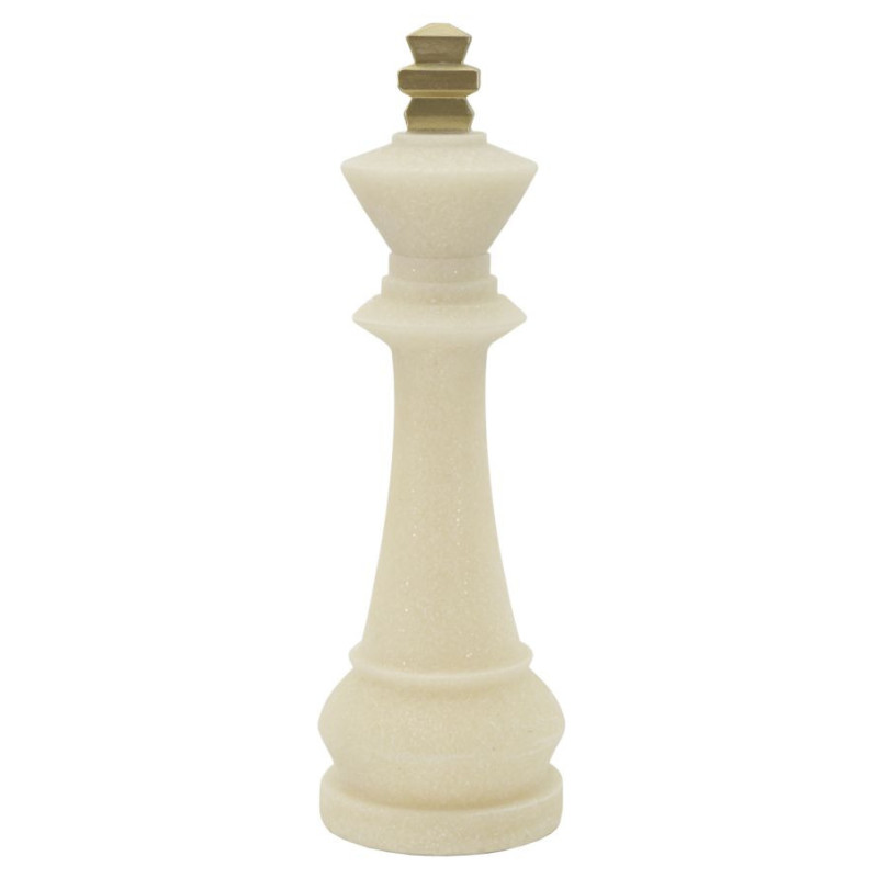 Statuette déco moderne Pièce d'échecs Roi Hauteur 41 cm en Résine Blanc Effet quartz Doré Scacchi 